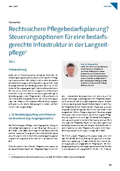 Vorschauseite 1: Rechtssichere Pflegebedarfsplanung? Steuerungsoptionen für eine bedarfsgerechte Infrastruktur in der Langzeitpflege.