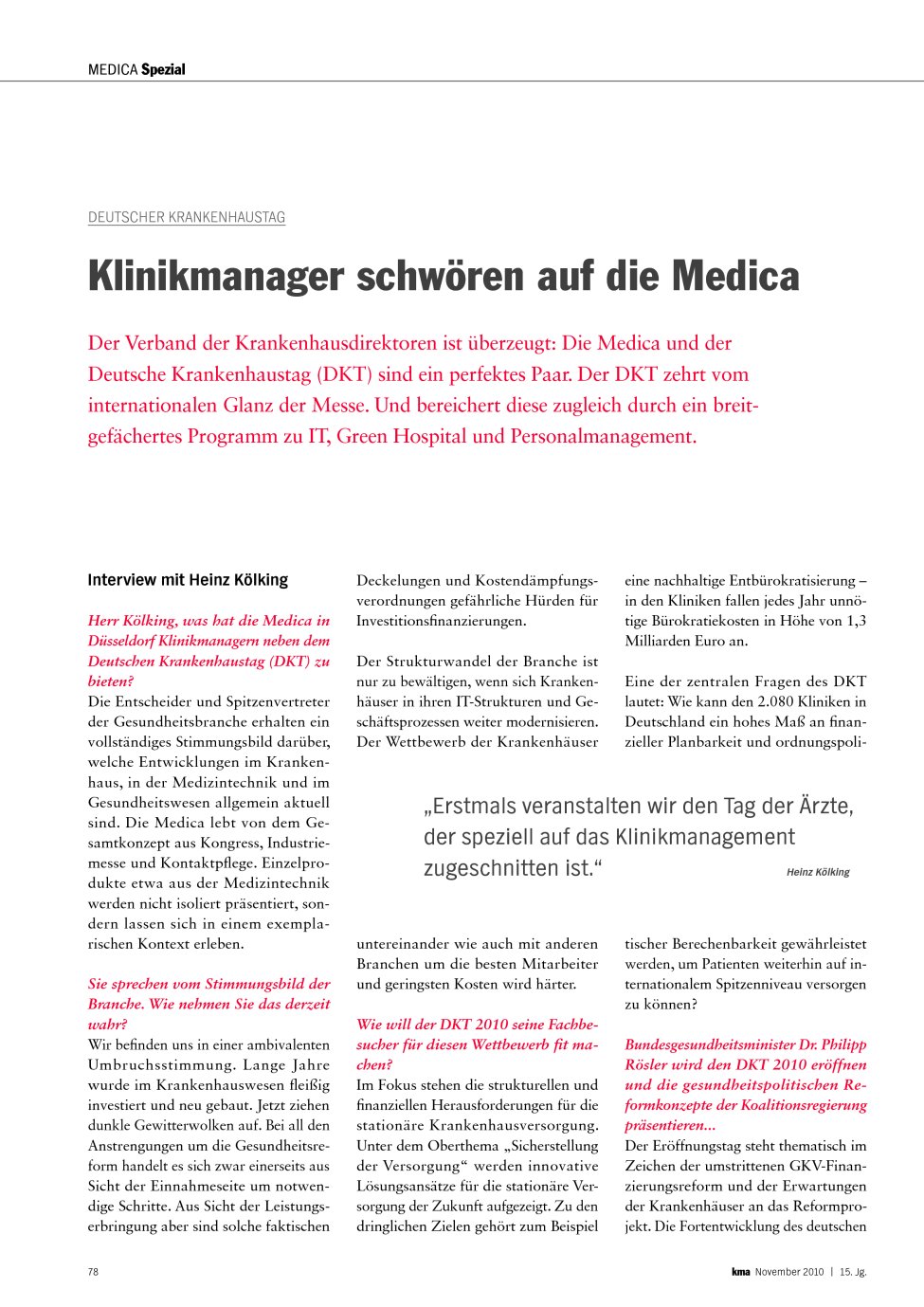 Vorschauseite 1: Klinikmanager schwören auf die Medica
