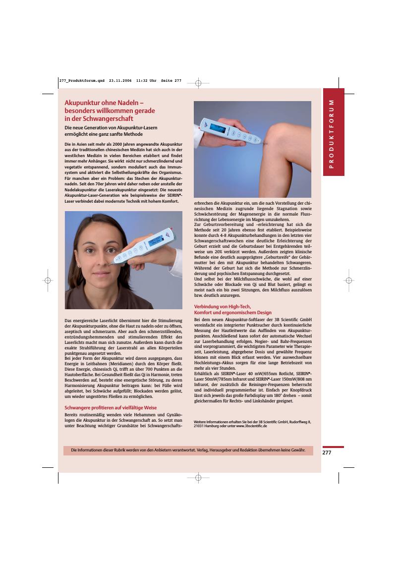 Vorschauseite 1: Akupunktur ohne Nadeln - besonders willkommen gerade in der Schwangerschaft - Die neue Generation von Akupunktur-Lasern ermöglicht eine ganz sanfte Methode