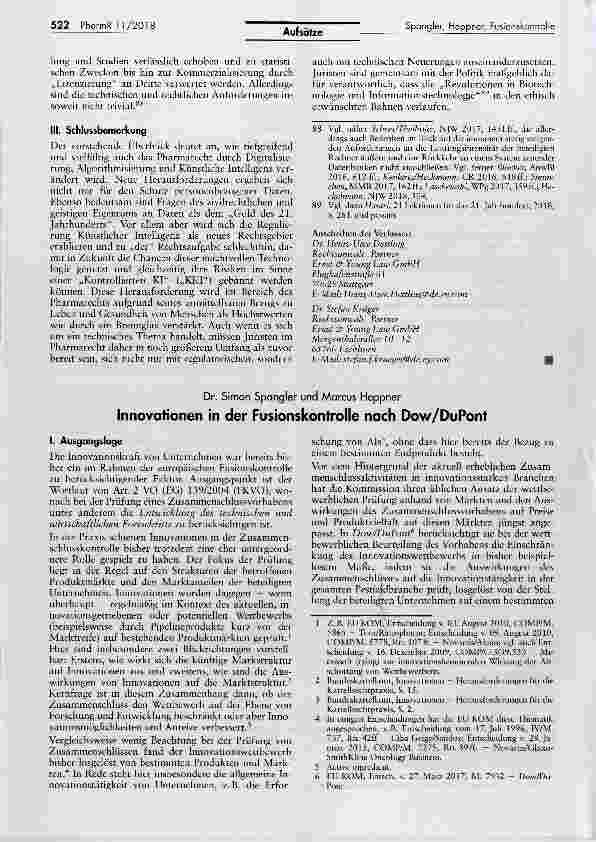 Vorschauseite 1: Innovationen in der Fusionskontrolle noch Dow/DuPont