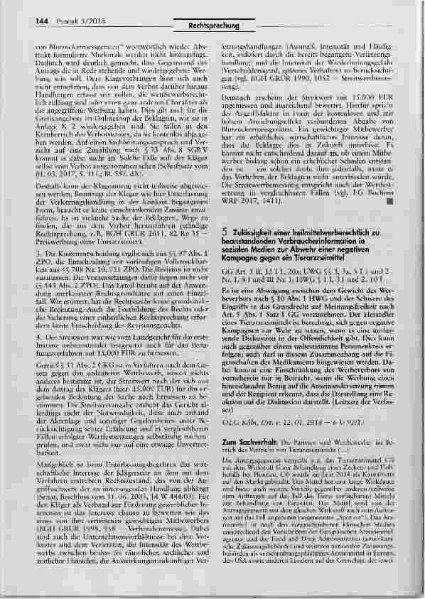 Vorschauseite 1: Zulässigkeit einer heilmittelwerberechtlich zu beanstandenden Verbraucherinformation in sozialen Medien zur Abwehr einer negativen Kampagne gegen ein Tierarzneimittel