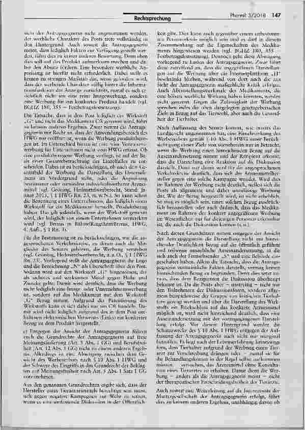 Vorschauseite 4: Zulässigkeit einer heilmittelwerberechtlich zu beanstandenden Verbraucherinformation in sozialen Medien zur Abwehr einer negativen Kampagne gegen ein Tierarzneimittel