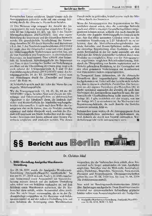Vorschauseite 4: Mitteilungspflichten nach dem TabakerzG für E-Zigaretten TabakerzG §§13, 23; TabakerzV § 24