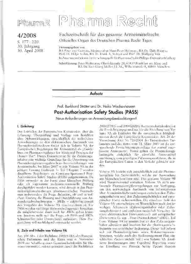 Vorschauseite 1: Post-Authorisation Safety Studies (PASS)