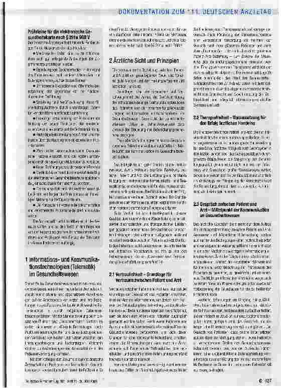 Vorschauseite 3: Auswirkungen der Telematik und elektronischen Kommunikation auf das Patient-Arzt-Verhältnis
