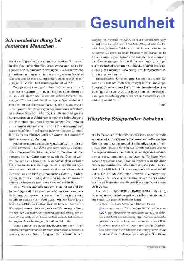 Vorschauseite 1: Gesundheit Schmerzbehandlung bei dementen Menschen