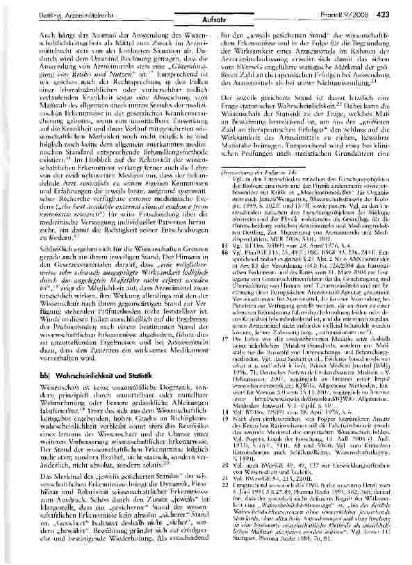 Vorschauseite 6: Wissenschaftlichkeit im ArzneimittelrechtZum Begriff des jeweils gesicherten Standes der wissenschaftlichen Erkenntnisse — (Teil 3)
