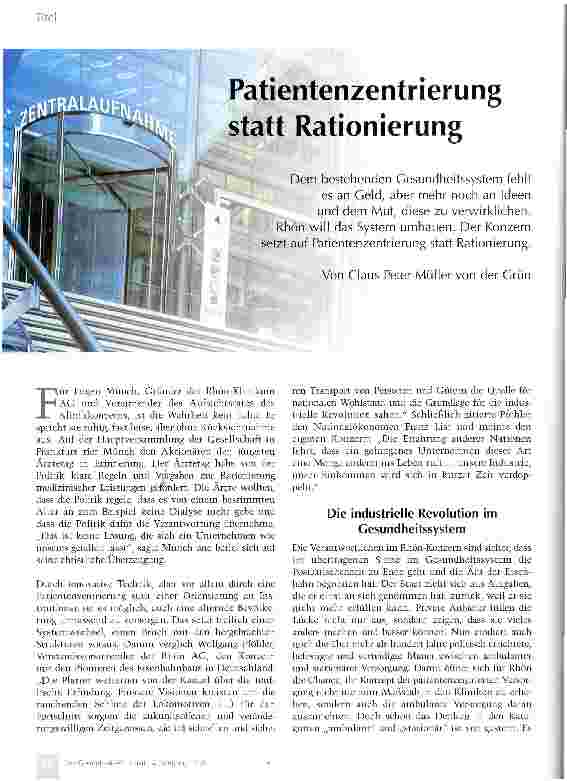 Vorschauseite 1: Patientenzentrierung statt Rationierung