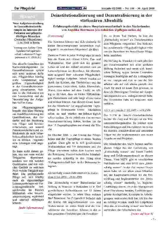 Vorschauseite 3: Deinstitutionalisierung und Dezentralisierung in der stationären Altenhilfe