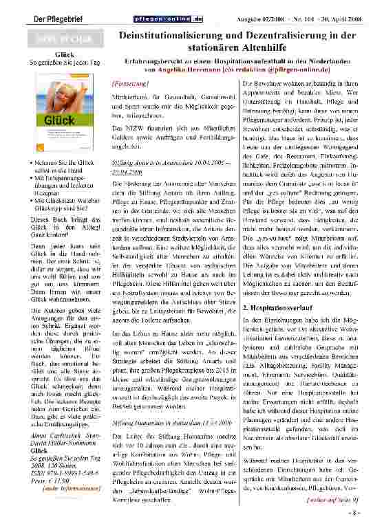 Vorschauseite 4: Deinstitutionalisierung und Dezentralisierung in der stationären Altenhilfe