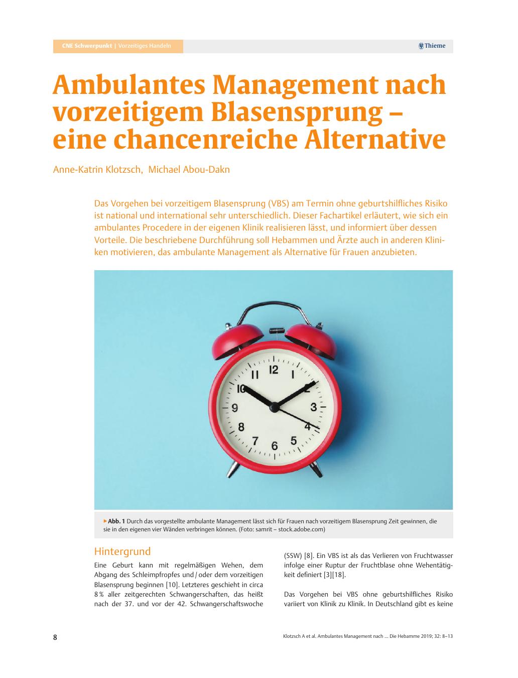 Vorschauseite 1: Ambulantes Management nach vorzeitigem Blasensprung – eine chancenreiche Alternative