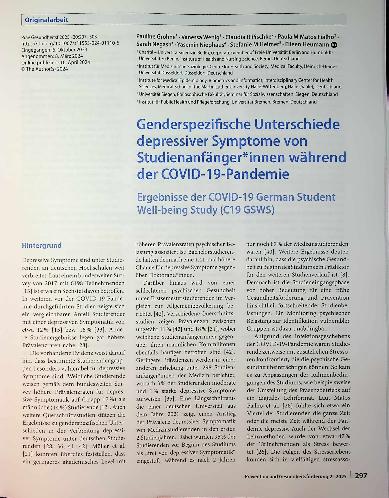Vorschauseite 1: Genderspezifische Unterschiede depressiver Symptome von Studienanfängerinnen während der COVID-19-Pandemie