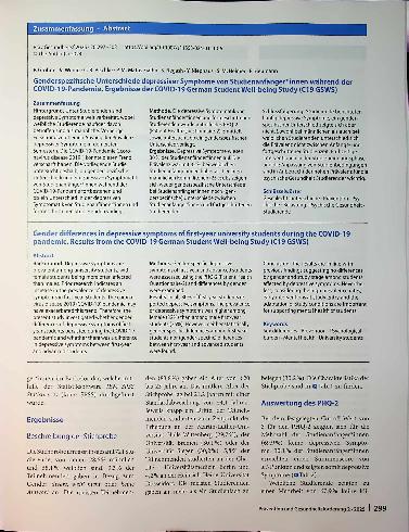 Vorschauseite 3: Genderspezifische Unterschiede depressiver Symptome von Studienanfängerinnen während der COVID-19-Pandemie