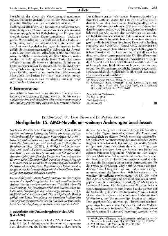 Vorschauseite 1: Nachgehakt: 15. AMG-Novelle mit weiteren Änderungen beschlossen