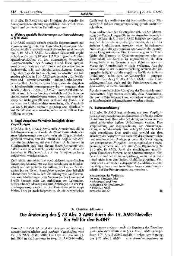 Vorschauseite 1: Die Änderung des § 73 Abs. 3 AMG durch die 15. AMG-Novelle: Ein Fall für den EuGH?