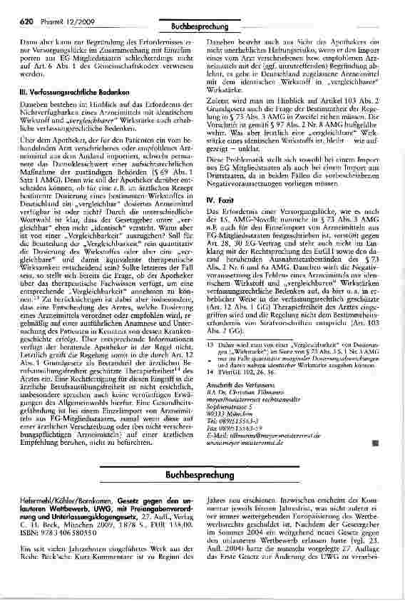 Vorschauseite 5: Die Änderung des § 73 Abs. 3 AMG durch die 15. AMG-Novelle: Ein Fall für den EuGH?