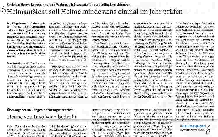 Vorschauseite 1: Heimaufsicht soll Heime mindestens einmal im Jahr prüfen