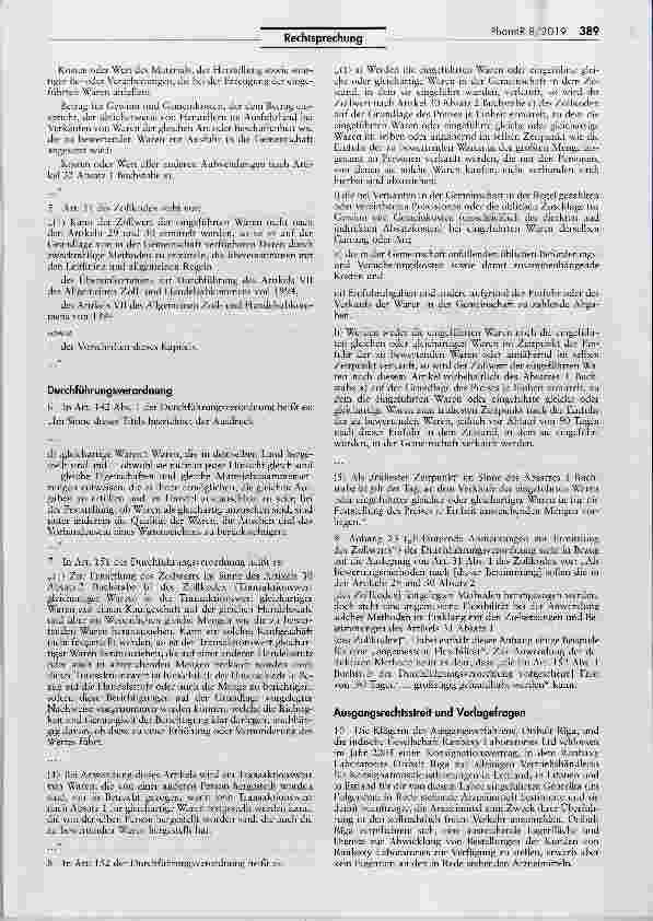 Vorschauseite 2: Ermittlung des Zollwerts von Arzneimitteln VO (EWG) Nr. 2913/92 Art. 30 II Buchst, b und c; VO (EWG) Nr. 2454/93 Art. 152 I Buchst, a und b