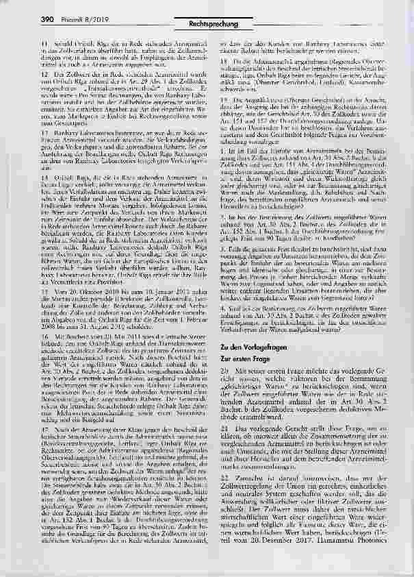 Vorschauseite 3: Ermittlung des Zollwerts von Arzneimitteln VO (EWG) Nr. 2913/92 Art. 30 II Buchst, b und c; VO (EWG) Nr. 2454/93 Art. 152 I Buchst, a und b