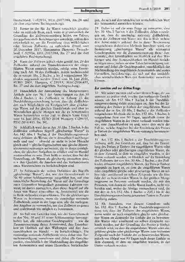Vorschauseite 4: Ermittlung des Zollwerts von Arzneimitteln VO (EWG) Nr. 2913/92 Art. 30 II Buchst, b und c; VO (EWG) Nr. 2454/93 Art. 152 I Buchst, a und b