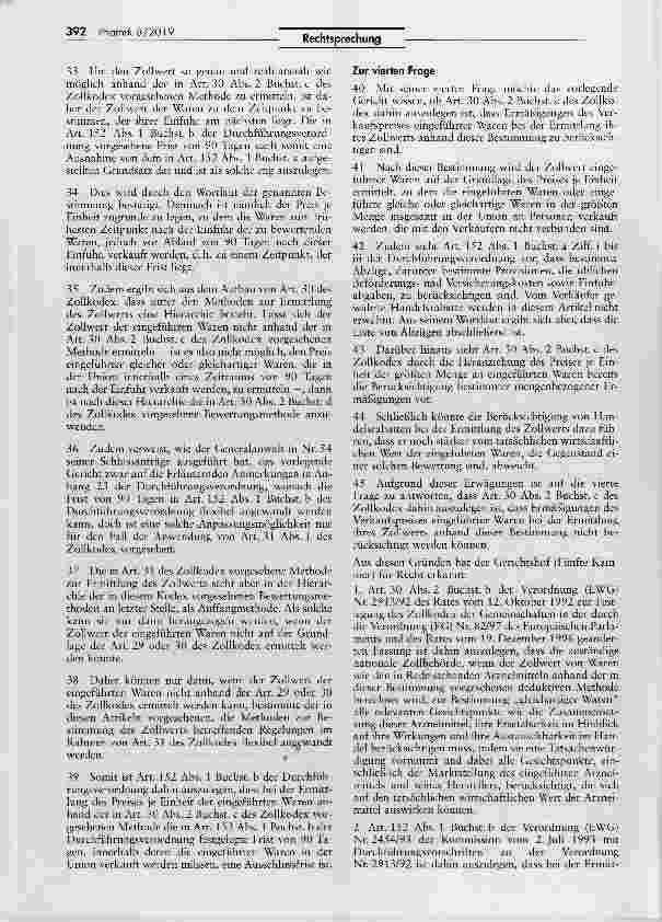Vorschauseite 5: Ermittlung des Zollwerts von Arzneimitteln VO (EWG) Nr. 2913/92 Art. 30 II Buchst, b und c; VO (EWG) Nr. 2454/93 Art. 152 I Buchst, a und b