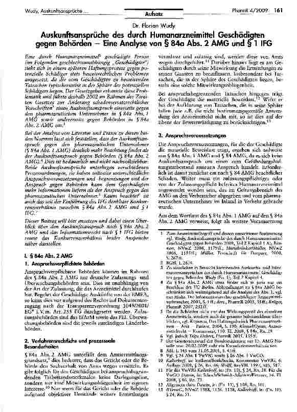 Vorschauseite 1: Auskunftsansprüche des durch Humanarzneimittel Geschädigten gegen Behörden - Eine Analyse von § 84a Abs. 2 AMG und § 1 IFG