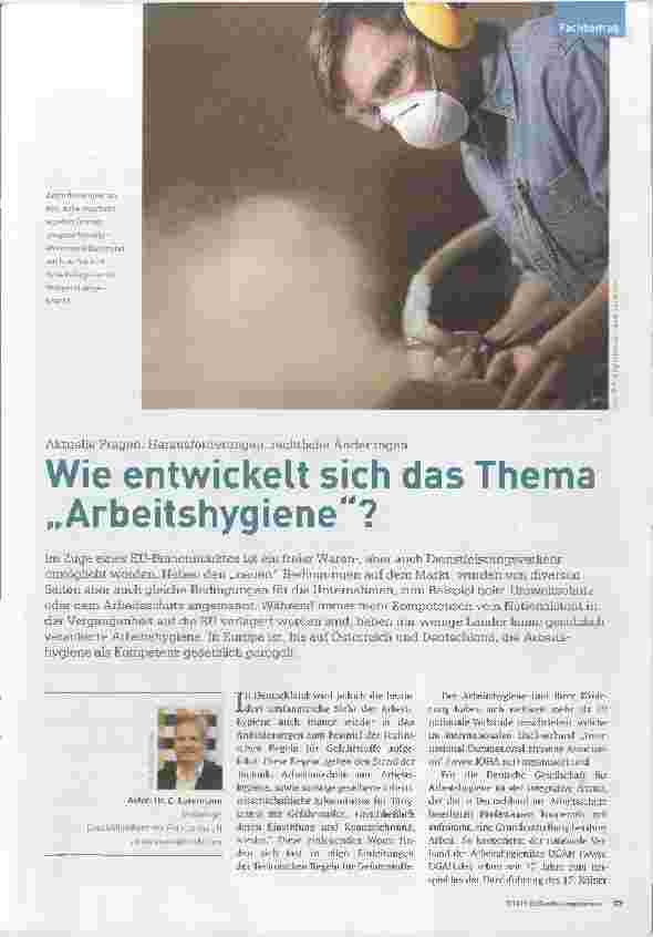 Vorschauseite 1: Aktuelle Fragen, Herausforderungen, rechtliche Änderungen Wie entwickelt sich das Thema „Arbeitshygiene“?