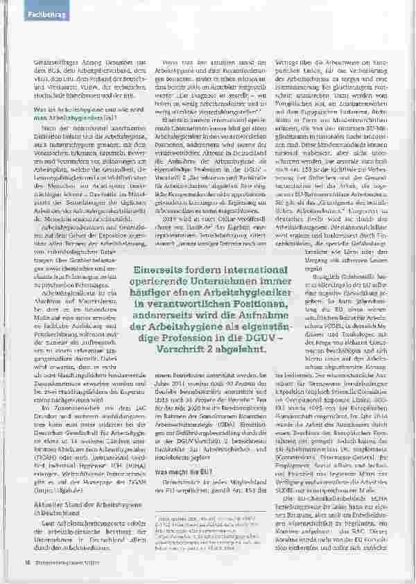 Vorschauseite 2: Aktuelle Fragen, Herausforderungen, rechtliche Änderungen Wie entwickelt sich das Thema „Arbeitshygiene“?