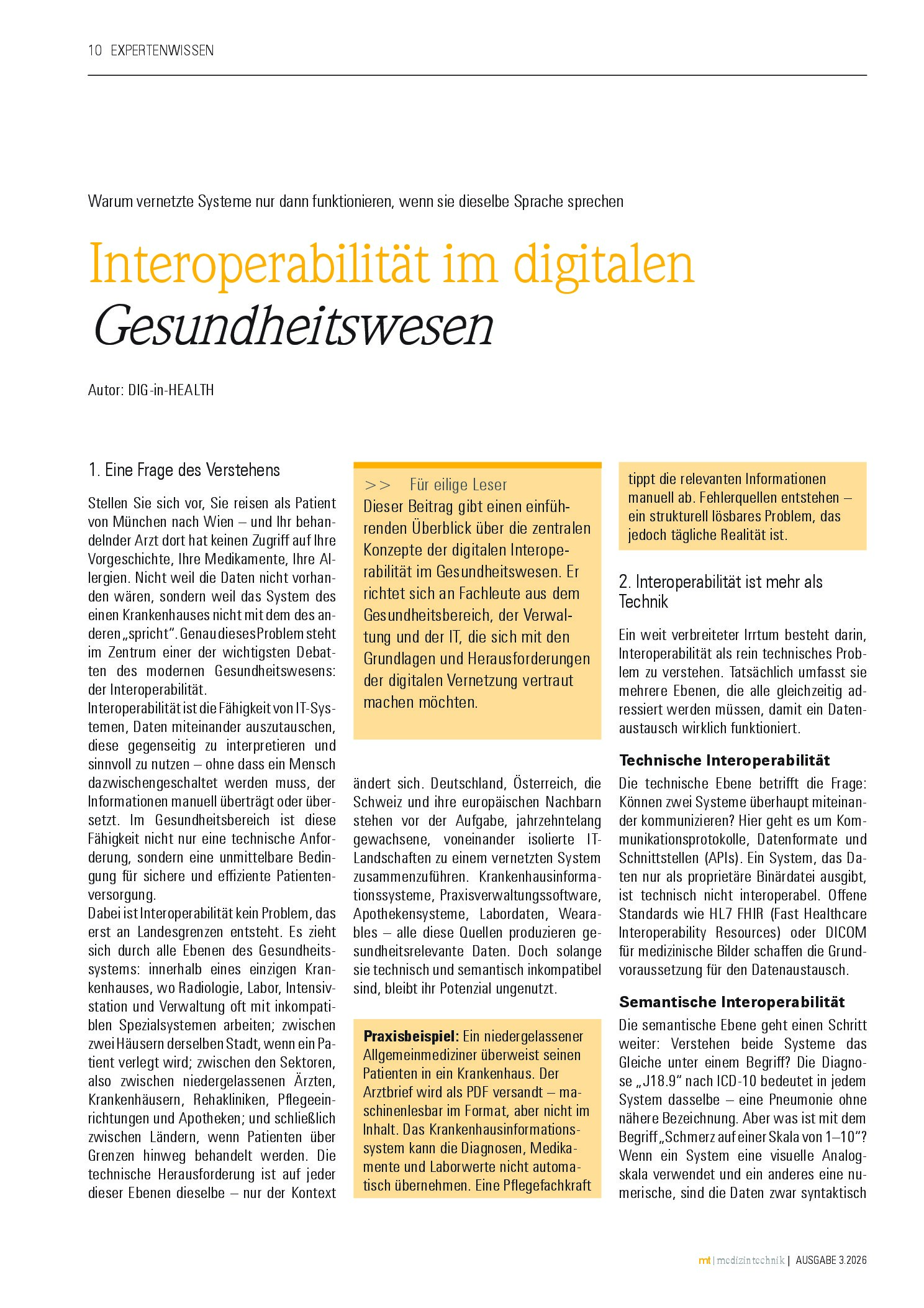 Vorschauseite 1: Interoperabilität im digitalen Gesundheitswesen