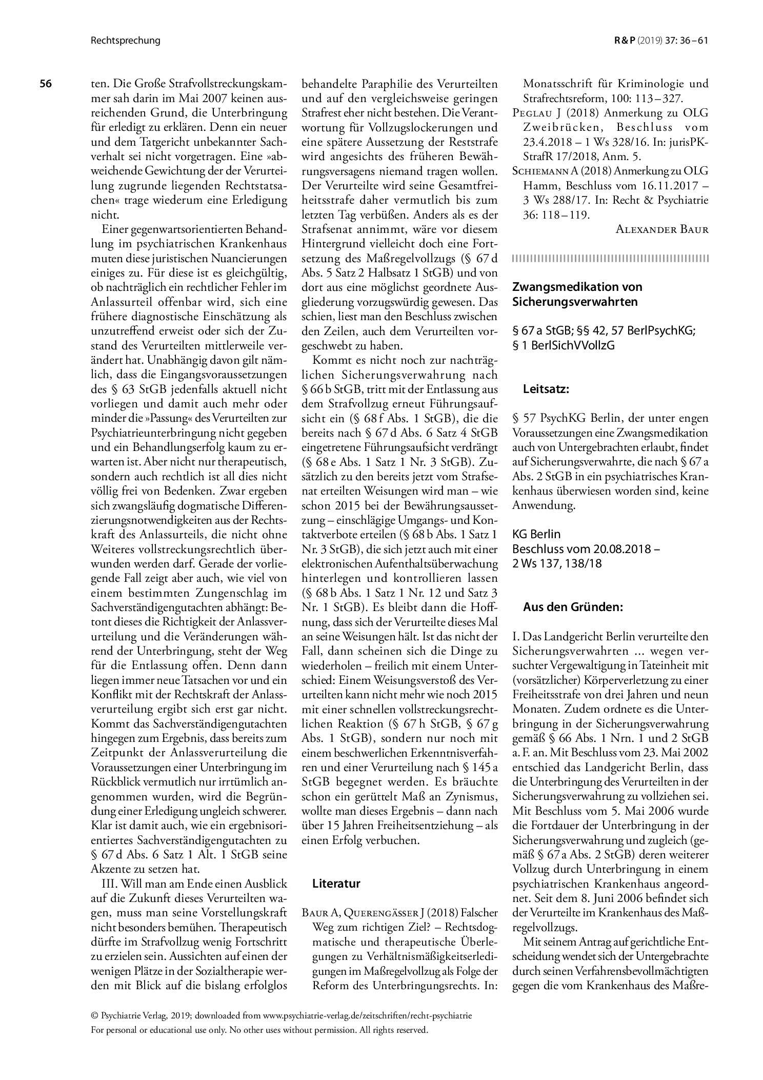 Vorschauseite 1: Zwangsmedikation von Sicherungsverwahrten