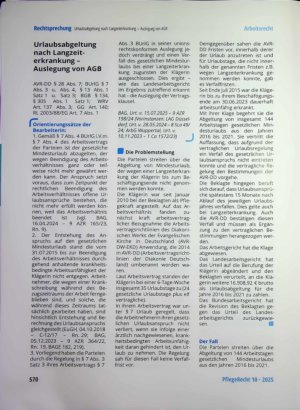 Vorschauseite 1: Urlaubsabgeltung nach Langzeiterkrankung - Auslegung von AGB