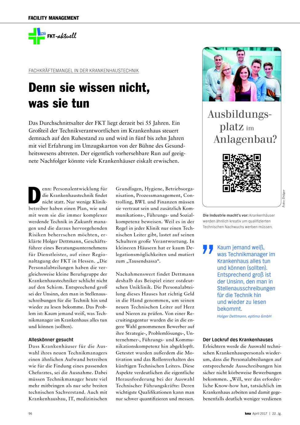 Vorschauseite 1: Fachkräftemangel in der Krankenhaustechnik: Denn sie wissen nicht, was sie tun