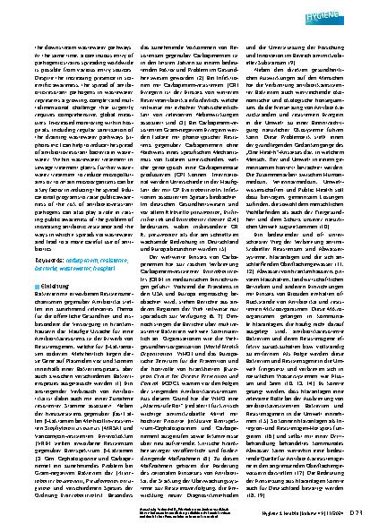 Vorschauseite 2: Präsenz und Persistenz Carbapenemase-produzierender Enterobacterales in Abwasser von Krankenhäusern