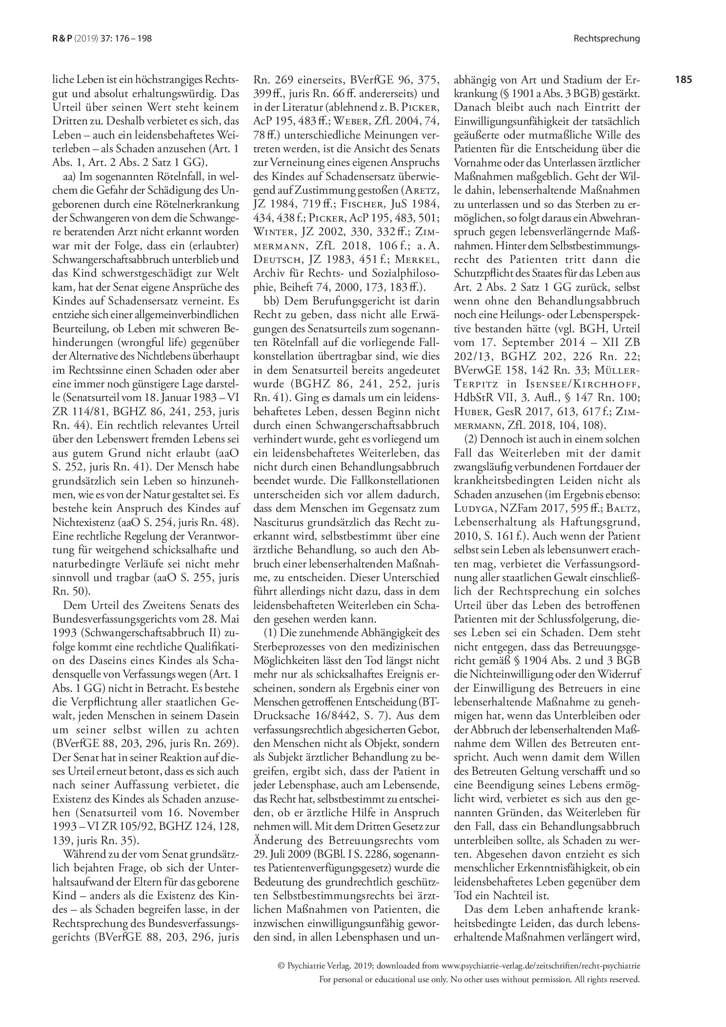 Vorschauseite 3: Schadensersatz bei durch künstliche Ernährung bedingter Verlängerung des Lebens