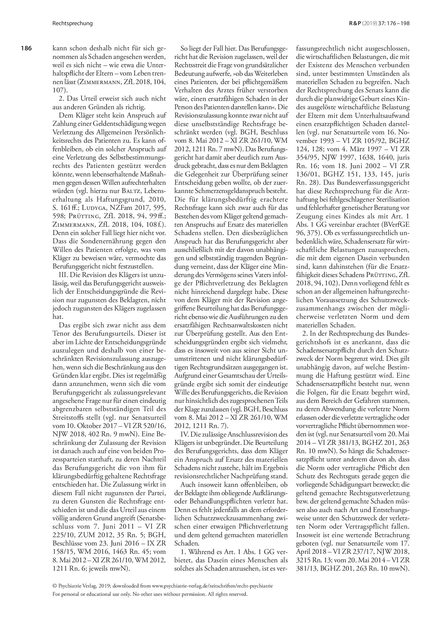Vorschauseite 4: Schadensersatz bei durch künstliche Ernährung bedingter Verlängerung des Lebens
