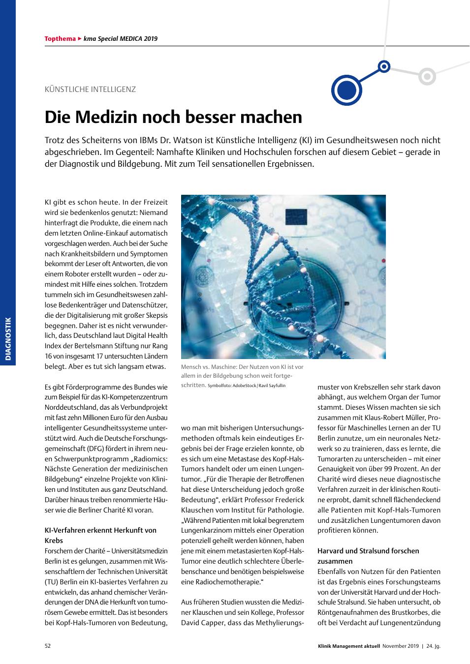 Vorschauseite 1: Künstliche Intelligenz: Die Medizin noch besser machen