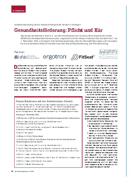 Vorschauseite 1: Gesundheitsförderung: Pflicht und Kür