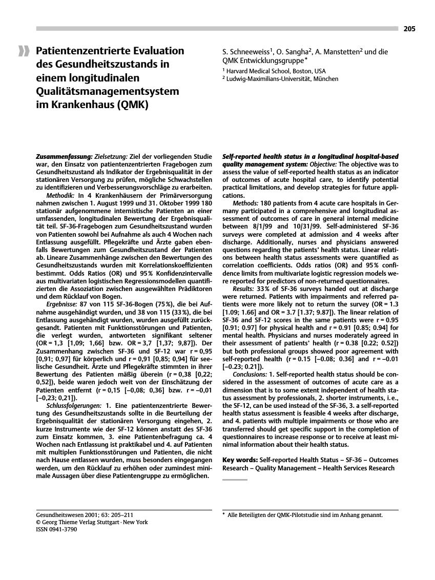 Vorschauseite 1: Patientenzentrierte Evaluation des Gesundheitszustands in einem longitudinalen Qualitätsmanagementsystem im Krankenhaus (QMK)
