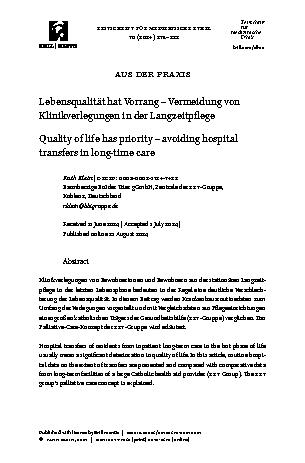 Vorschauseite 1: Lebensqualität hat Vorrang – Vermeidung von Klinikverlegungen in der Langzeitpflege