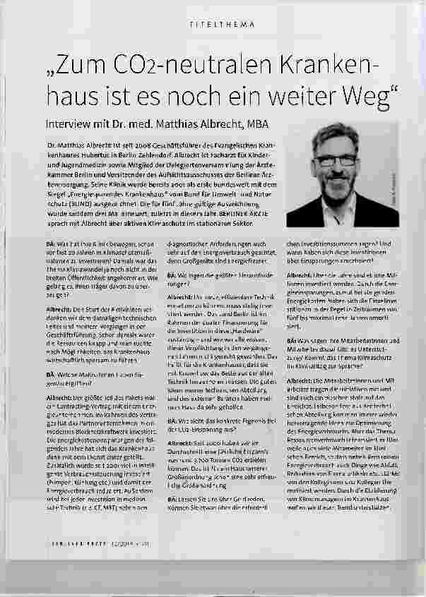 Vorschauseite 1: Zum C02-neutralen Krankenhaus ist es noch ein weiter Weg“