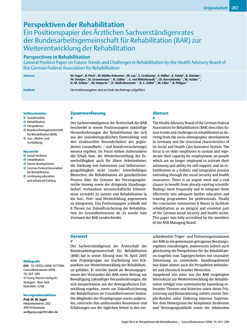 Vorschauseite 1: Perspektiven der Rehabilitation