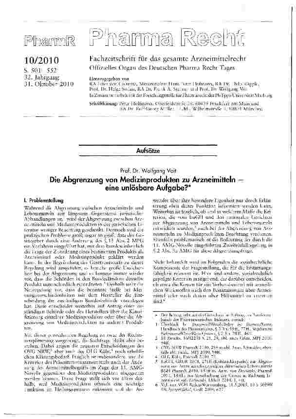 Vorschauseite 1: Die Abgrenzung von Medizinprodukten zu Arzneimitteln — eine unlösbare Aufgabe?
