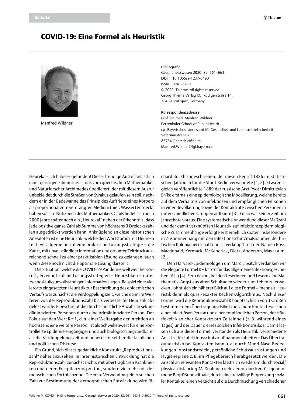 Vorschauseite 1: COVID-19: Eine Formel als Heuristik