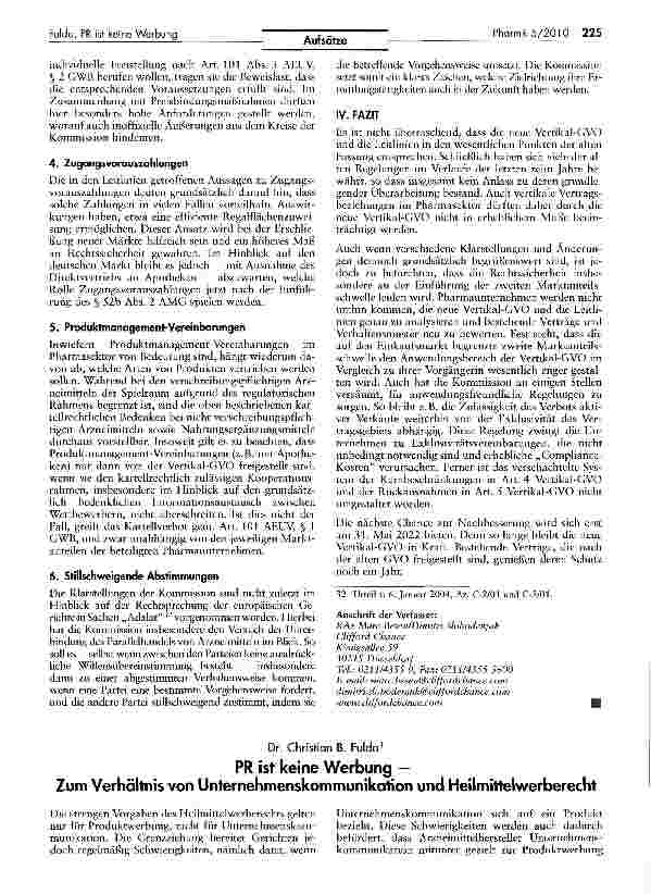 Vorschauseite 1: PR ist keine Werbung -Zum Verhältnis von Unternehmenskommunikation und Heilmittelwerberecht