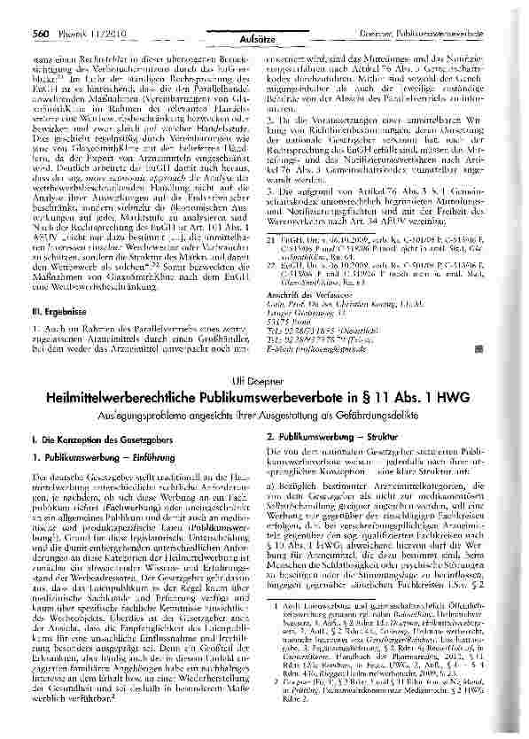 Vorschauseite 1: Heilmittelwerberechtliche Publikumswerbeverbote in § 11 Abs. 1 HWG