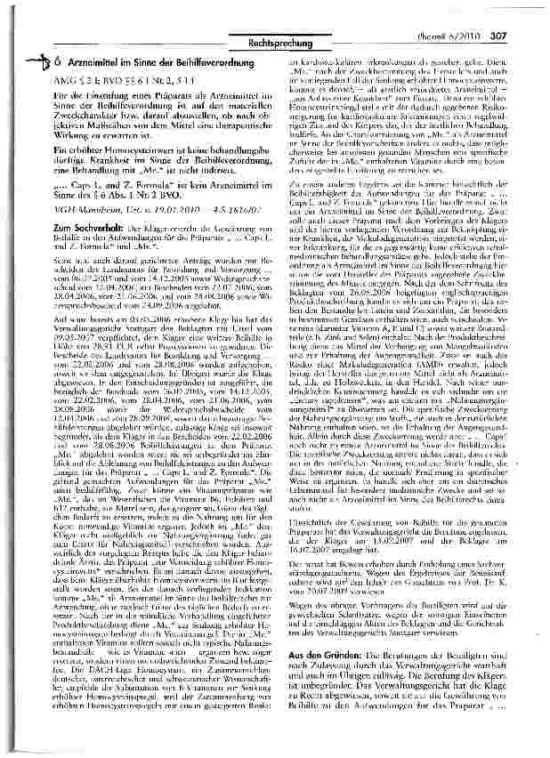 Vorschauseite 1: Arzneimittel im Sinne der Beihilfeverordnung