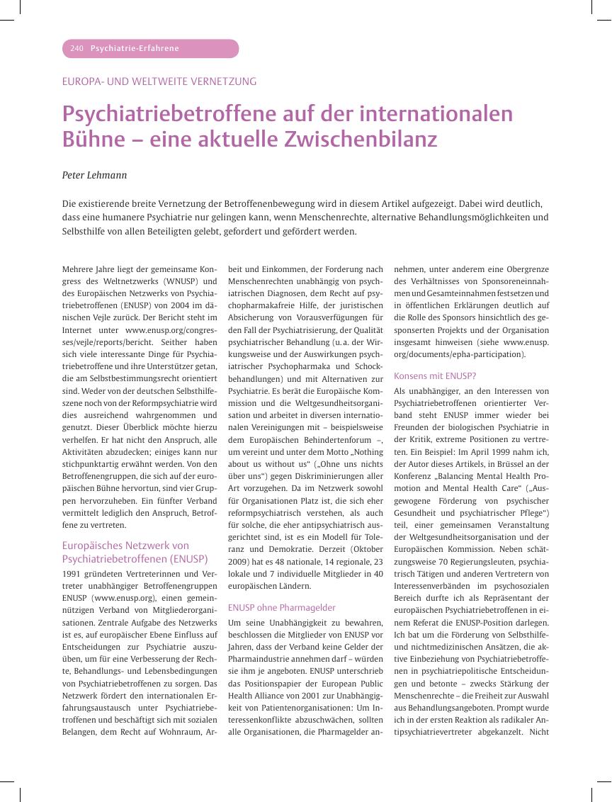 Vorschauseite 1: Psychiatriebetroffene auf der internationalen Bühne – eine aktuelle Zwischenbilanz