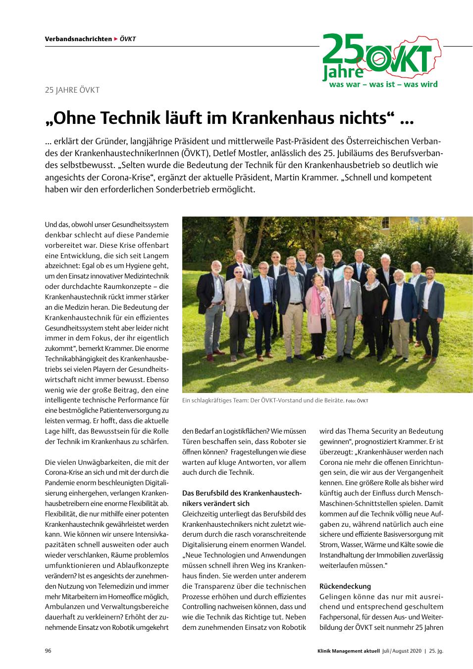 Vorschauseite 1: 25 Jahre ÖVKT: „Ohne Technik läuft im Krankenhaus nichts“ ...