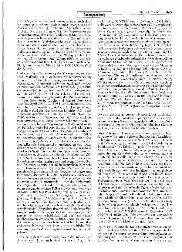 Vorschauseite 4: Abgrenzung Arzneimittel/Tabakerzeugnis (Nikotindepots „E-Liquids)AMG §§ 2 I, III, 4 XVII, 21 I 1, 69 1 1 u. 2; Richtlinie 2001/83/EG Art. 1 Nr. 2 II, 2 II