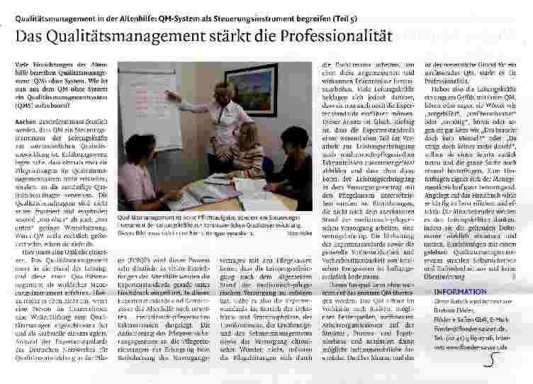 Vorschauseite 1: Qualitätsmanagement in der Altenhilfe: QM-System als Steuerungsinstrument begreifen (Teil 5) Das Qualitätsmanagement stärkt die Professionalität